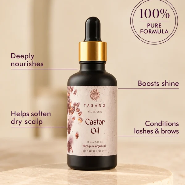 Pure Castor Oil for stronger-looking hair, lashes and brows, deeply conditioning oil for dry hair and scalp care