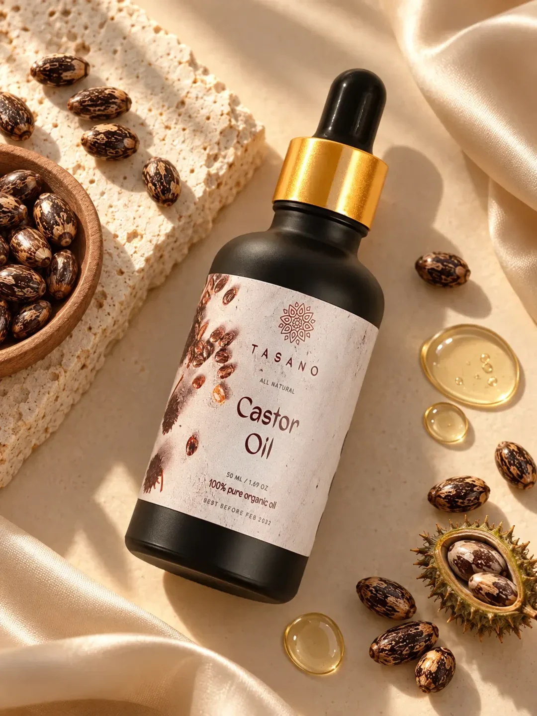 TASANO Pure Castor Oil with castor botanicals, nourishing oil for hair, lashes, brows and dry skin care