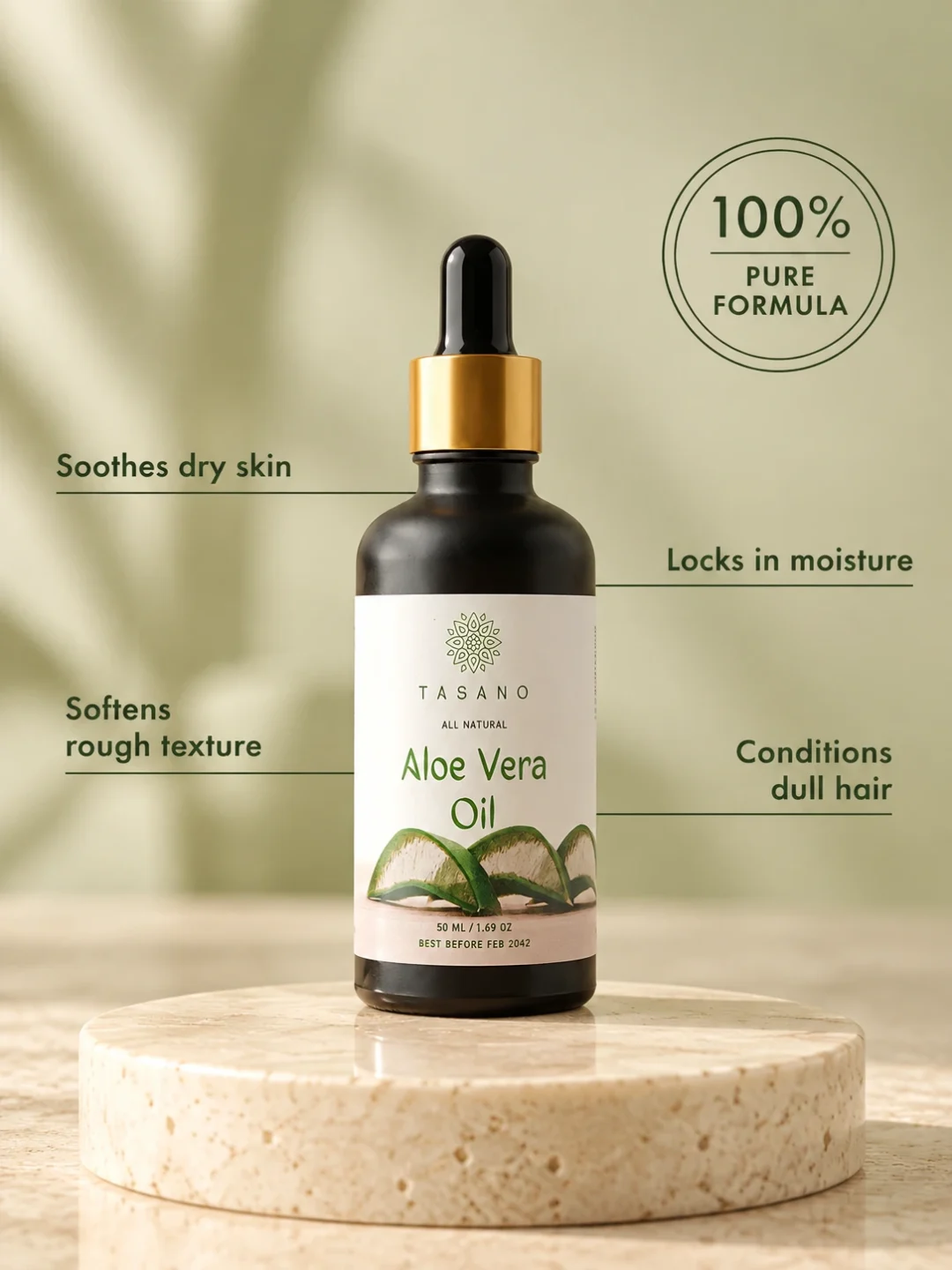 Pure Aloe Vera Oil for dry skin and hair, soothing moisturizing oil for face, body, scalp and everyday beauty care