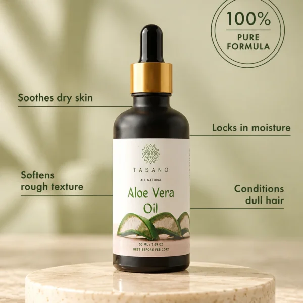 Pure Aloe Vera Oil for dry skin and hair, soothing moisturizing oil for face, body, scalp and everyday beauty care