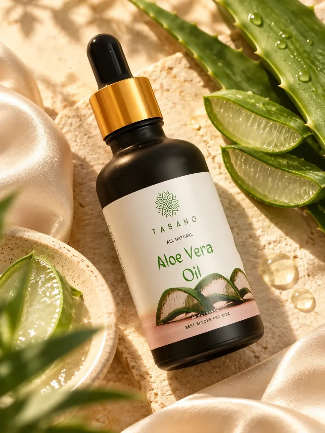 TASANO Pure Aloe Vera Oil with aloe vera botanicals, soothing moisturizing oil for skin and hair care