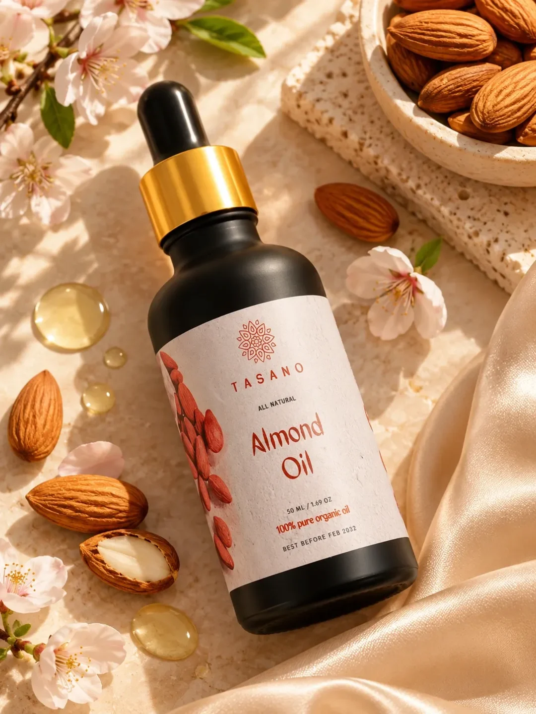 TASANO Pure Sweet Almond Oil with almonds and almond blossom, nourishing oil for soft skin and conditioned hair TASANO Pure Sweet Almond Oil with almonds and almond blossom, nourishing oil for soft skin and conditioned hair