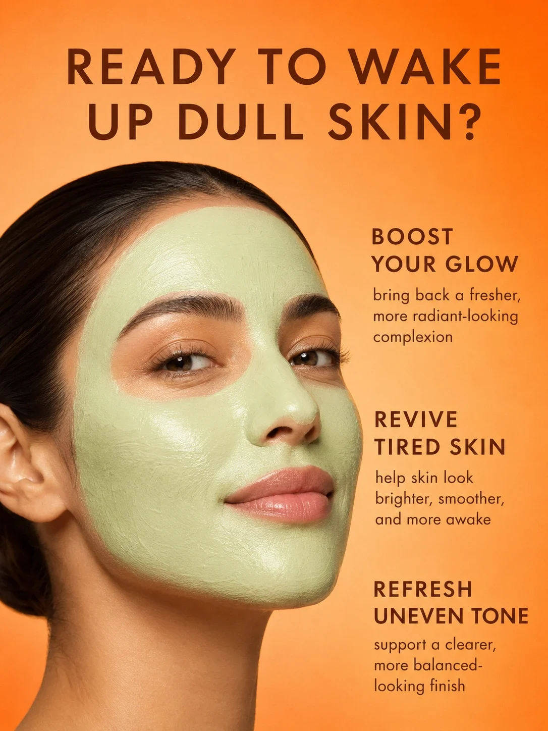 Moroccan model wearing TASANO Vitamin C Mask for dull tired skin renewal