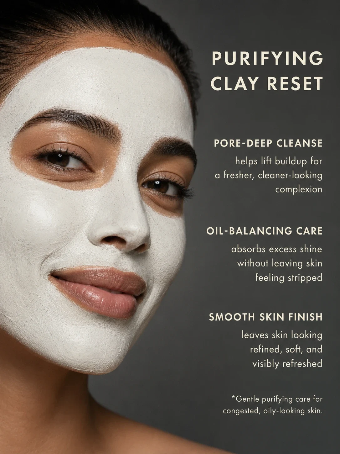 Moroccan model wearing TASANO White Clay Mask for congested pores and oily skin