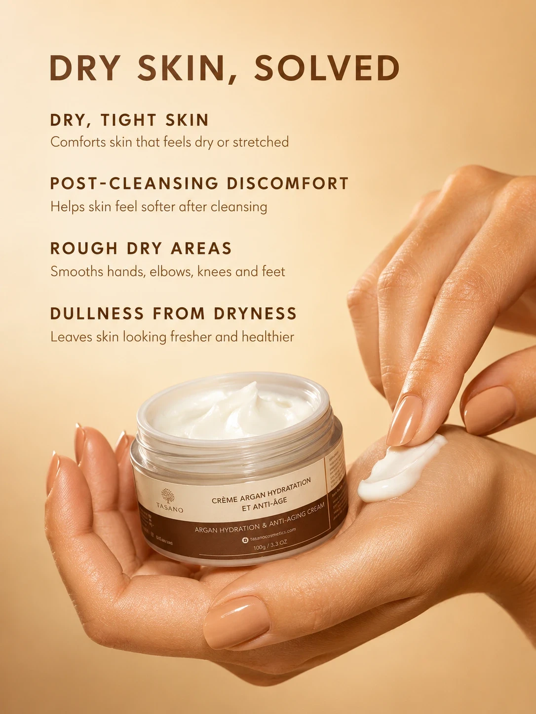 Argan cream for dry skin, rough texture, dullness, and skin that feels tight or undernourished