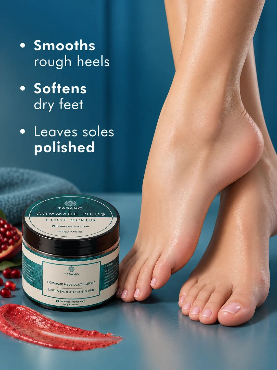 Foot scrub for softer smoother heels, dry skin and rough callused feet
