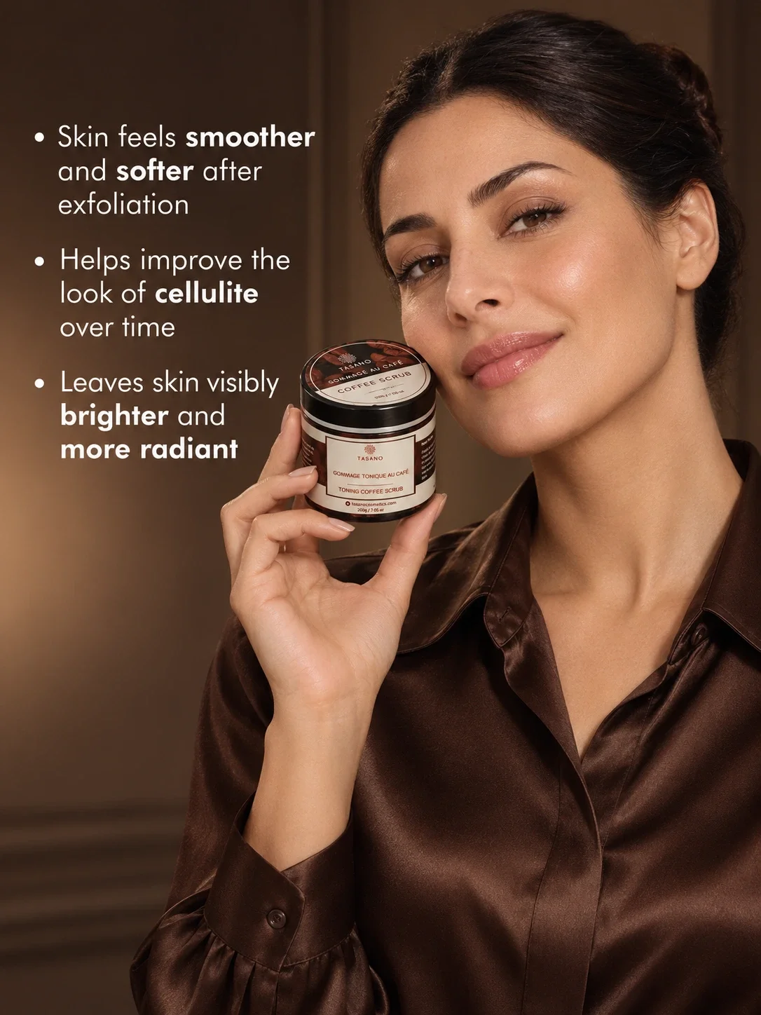 Coffee body scrub for smoother firmer-looking radiant skin and improved skin texture