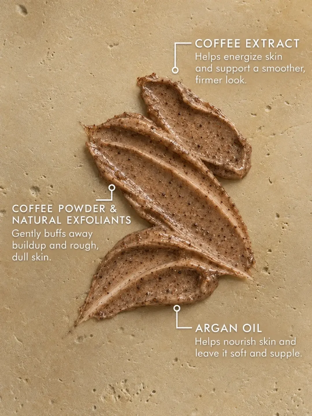 Coffee scrub ingredients and creamy exfoliating texture for cellulite appearance and smoother body skin Coffee scrub ingredients and creamy exfoliating texture for cellulite appearance and smoother body skin