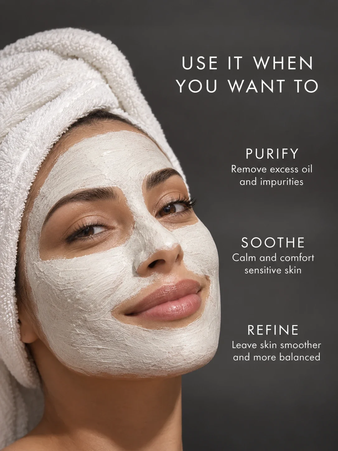 White Clay face mask for soft smooth skin, gentle oil absorption and refreshed complexion