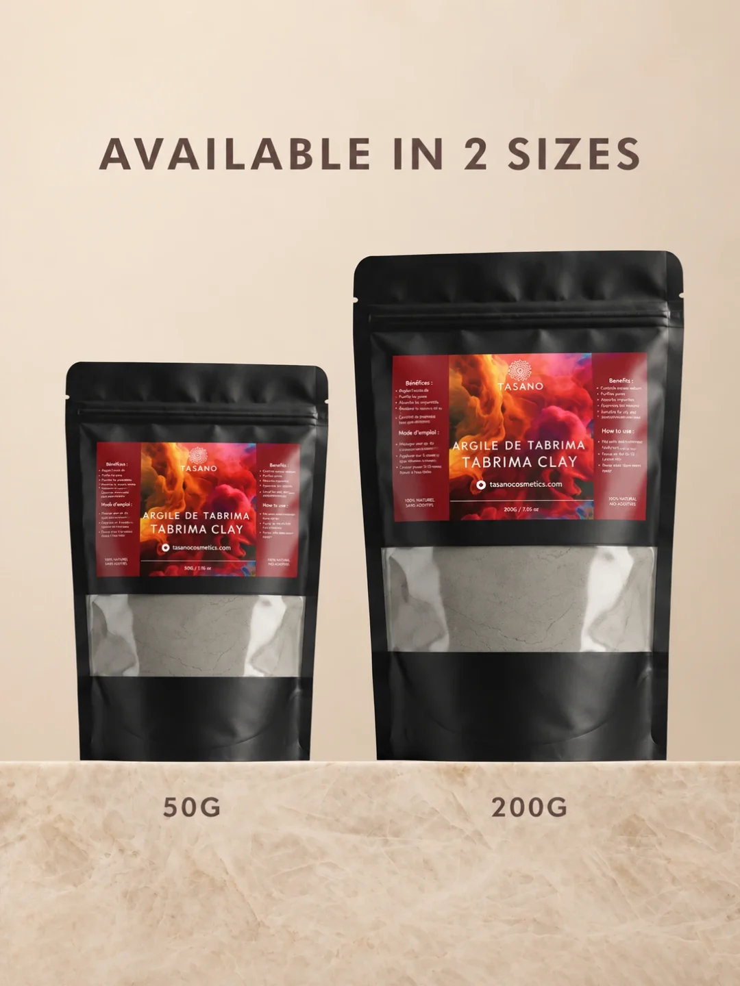 TASANO Moroccan Tbrima body mask 50g and 200g sizes for traditional hammam skincare TASANO Moroccan Tbrima body mask 50g and 200g sizes for traditional hammam skincare