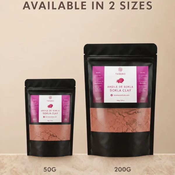 TASANO Moroccan Sokla powder 50g and 200g body exfoliator sizes for traditional hammam skincare TASANO Moroccan Sokla powder 50g and 200g body exfoliator sizes for traditional hammam skincare