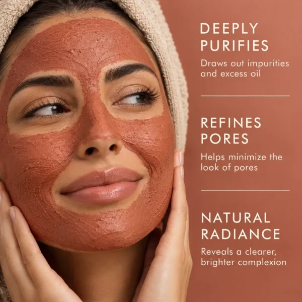 Red Clay face mask for excess oil, cleaner-looking pores, smoother skin texture and fresh natural glow Red Clay face mask for excess oil, cleaner-looking pores, smoother skin texture and fresh natural glow
