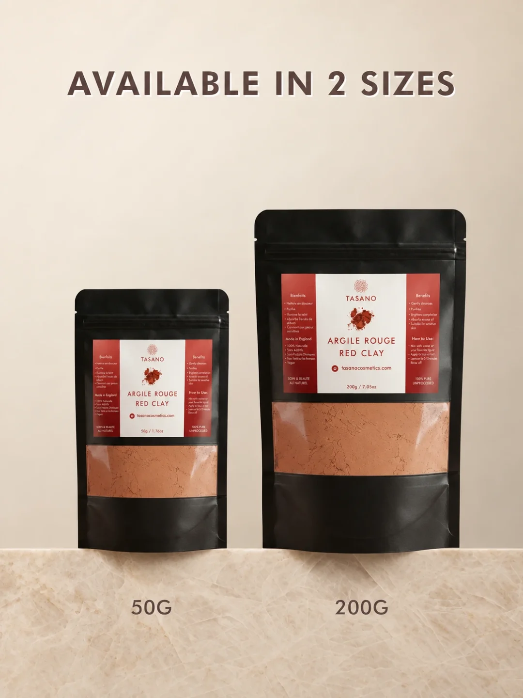 TASANO Moroccan Red Clay powder 50g and 200g natural face mask sizes for oily dull skin and visible pores TASANO Moroccan Red Clay powder 50g and 200g natural face mask sizes for oily dull skin and visible pores