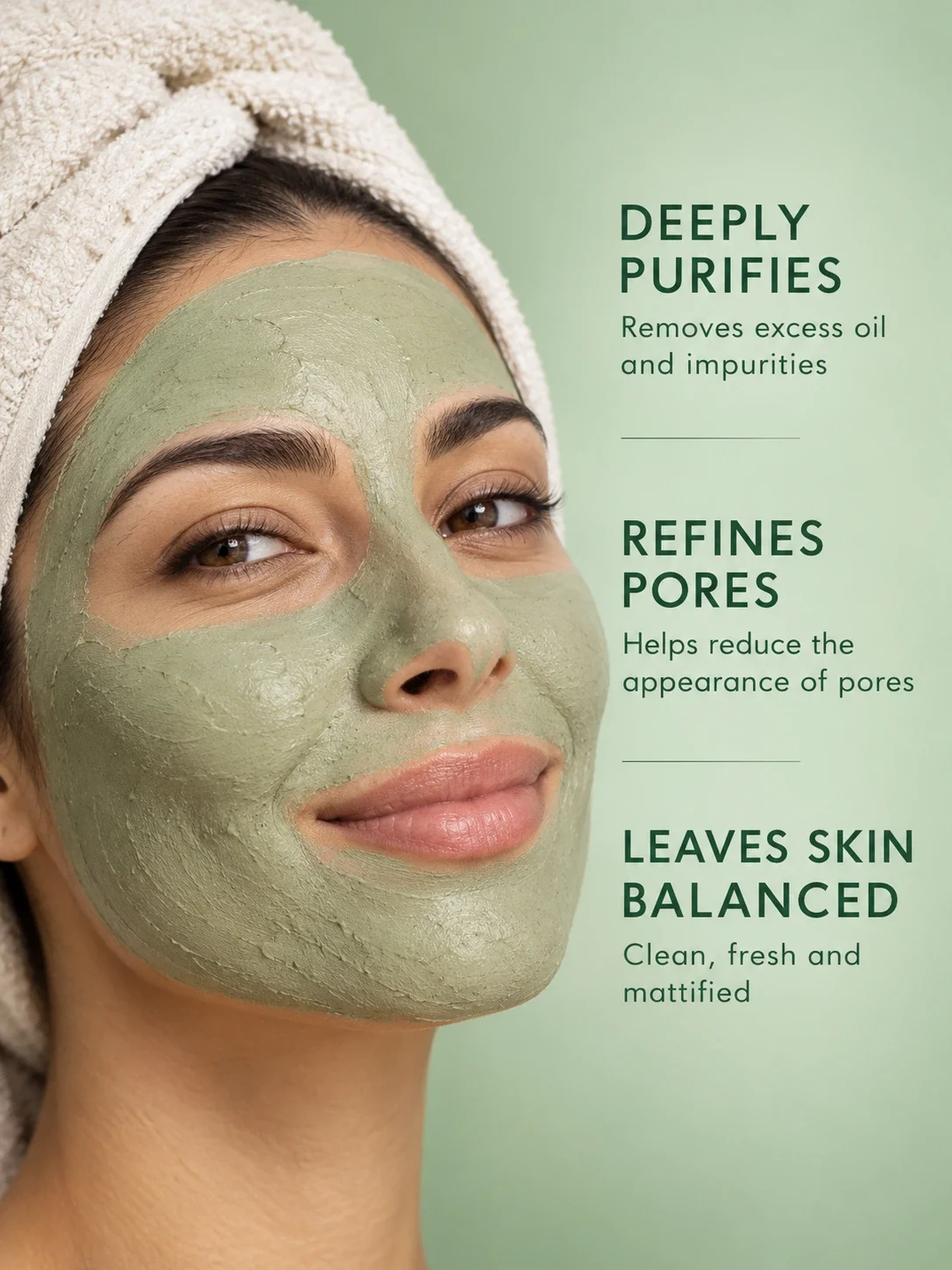 Green Clay Mask for oily combination skin, reduced shine and cleaner refined-looking pores