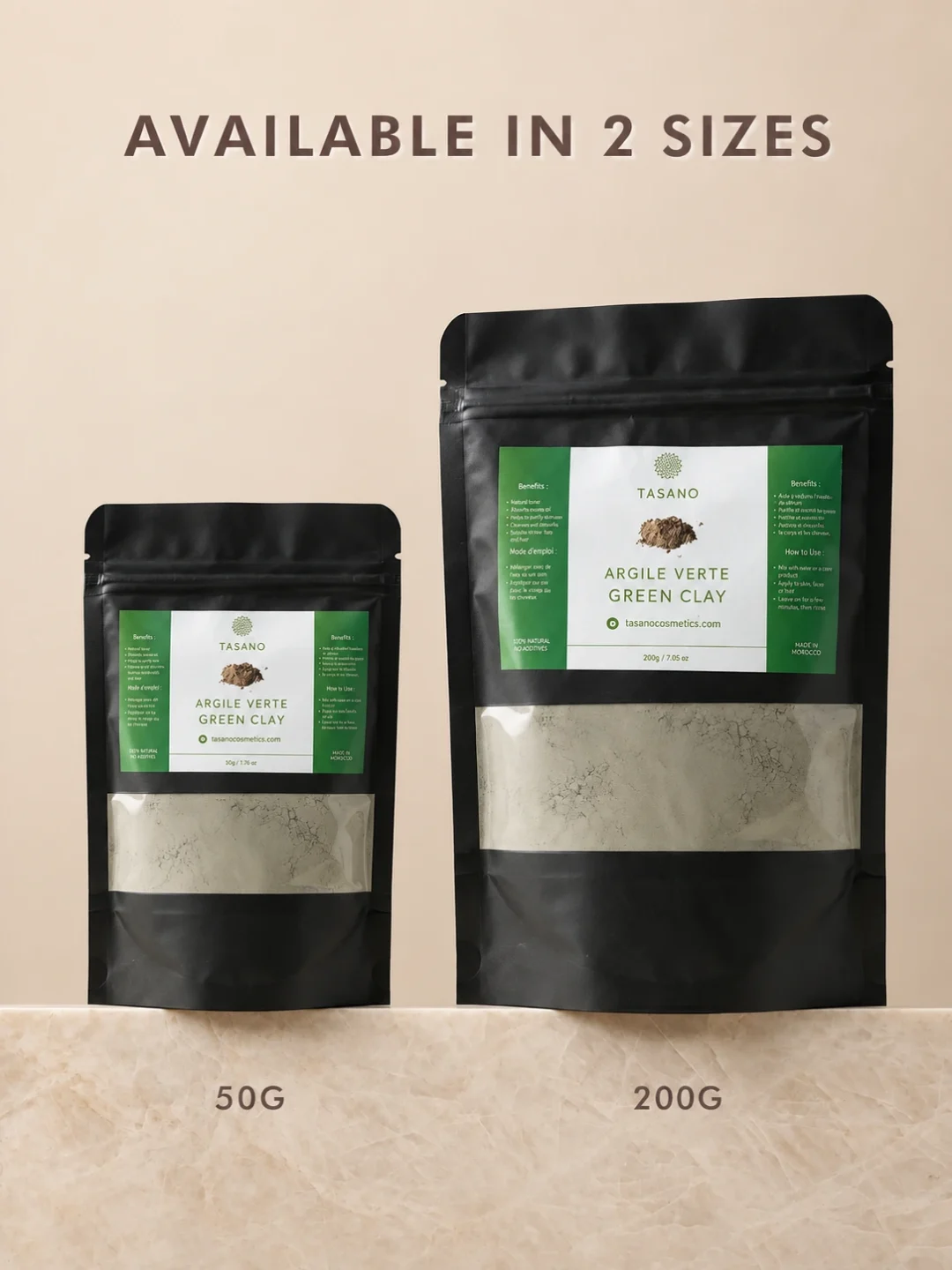 TASANO Moroccan Green Clay Mask 50g and 200g sizes for oily skin and pore cleansing TASANO Moroccan Green Clay Mask 50g and 200g sizes for oily skin and pore cleansing