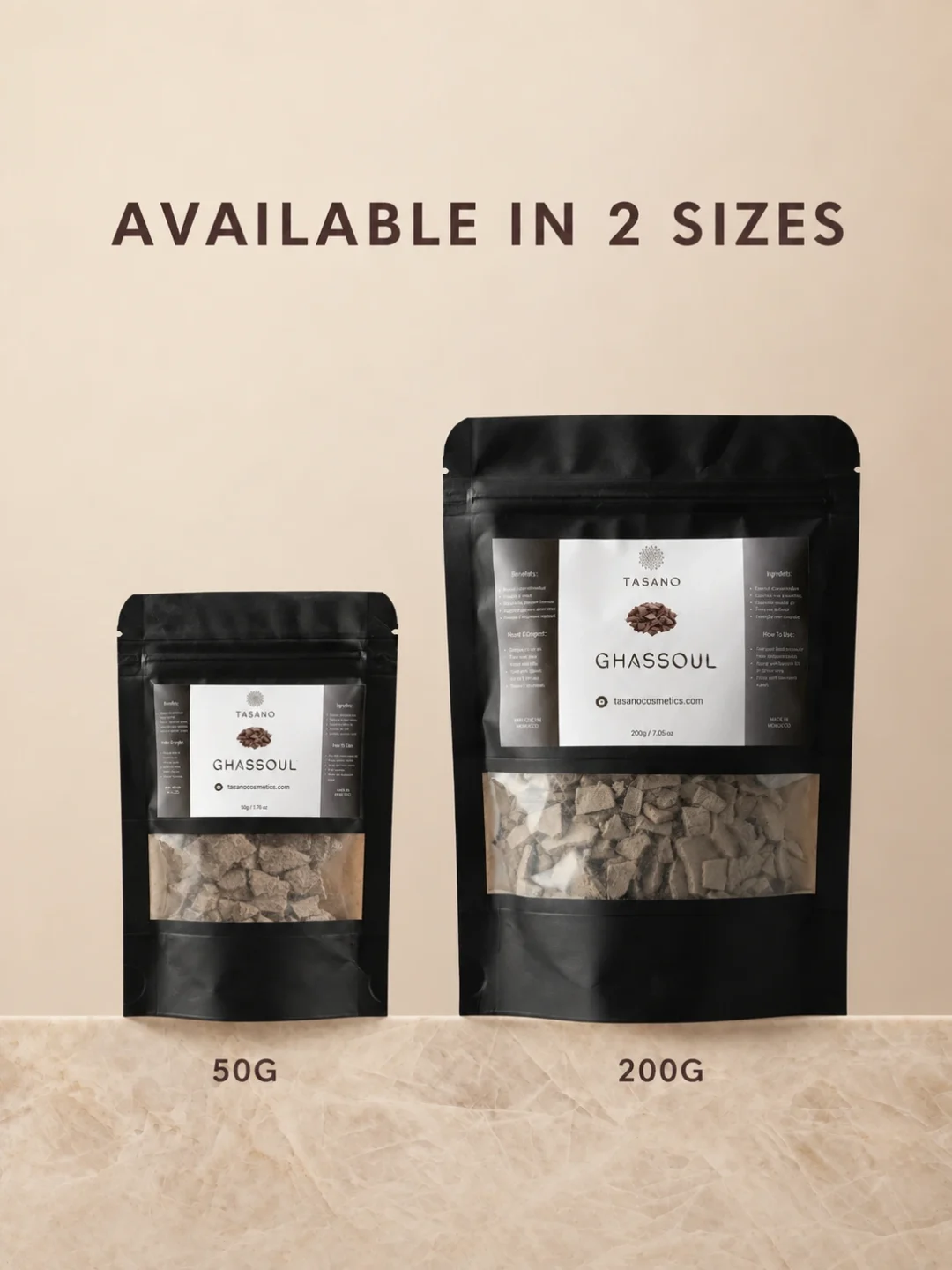 TASANO Moroccan Rhassoul Ghassoul Clay 50g and 200g sizes for hair and skin masks TASANO Moroccan Rhassoul Ghassoul Clay 50g and 200g sizes for hair and skin masks