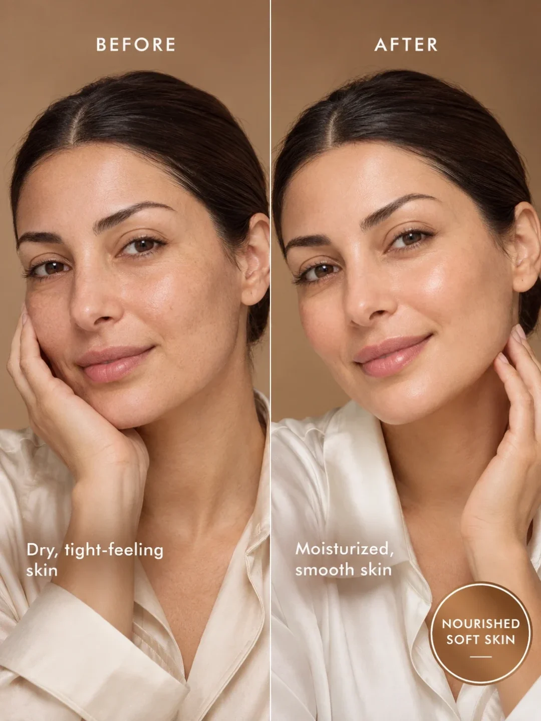 Donkey milk soap before and after for dry dull skin and softer nourished-looking skin