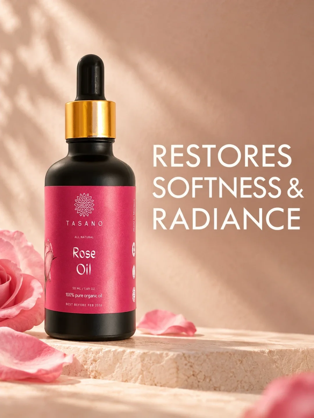 Pure Rose Oil for face, skin and hair | Premium botanical beauty oil by TASANO Pure Rose Oil for face, skin and hair | Premium botanical beauty oil by TASANO