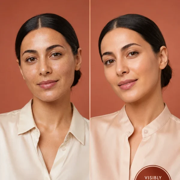 Before and after of TASANO Red Clay Mask showing visibly radiant fresh skin Before and after of TASANO Red Clay Mask showing visibly radiant fresh skin
