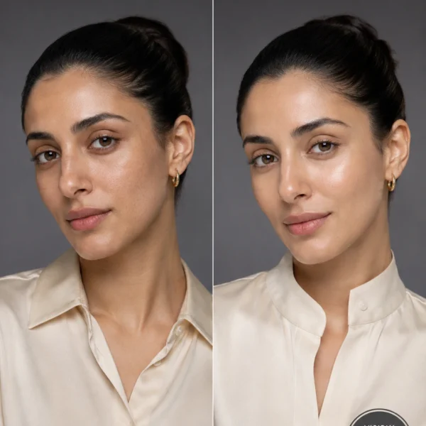 Before and after of TASANO White Clay Mask showing clear refreshed looking skin Before and after of TASANO White Clay Mask showing clear refreshed looking skin