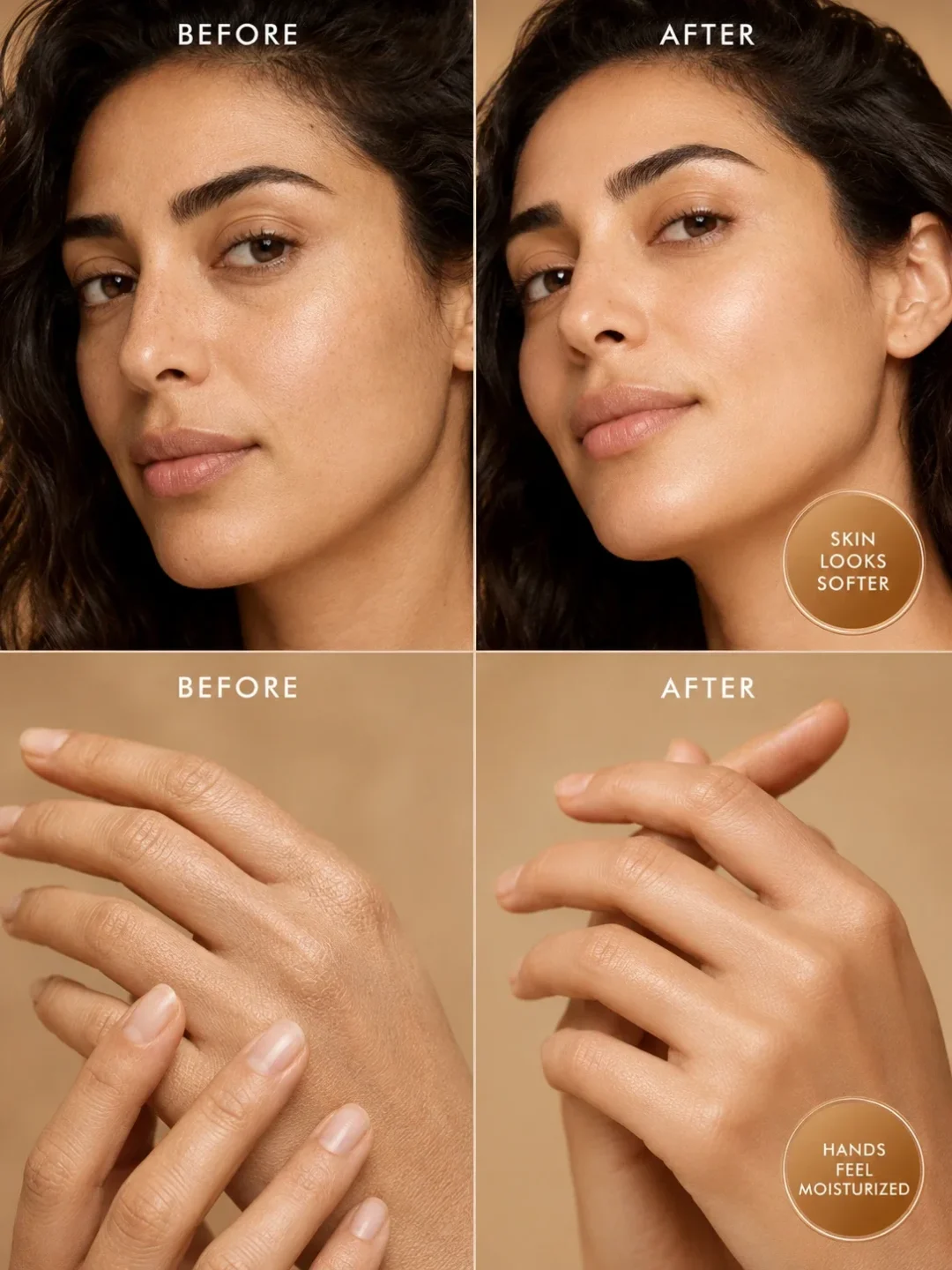 Before and after argan cream results for softer, smoother, more hydrated-looking skin