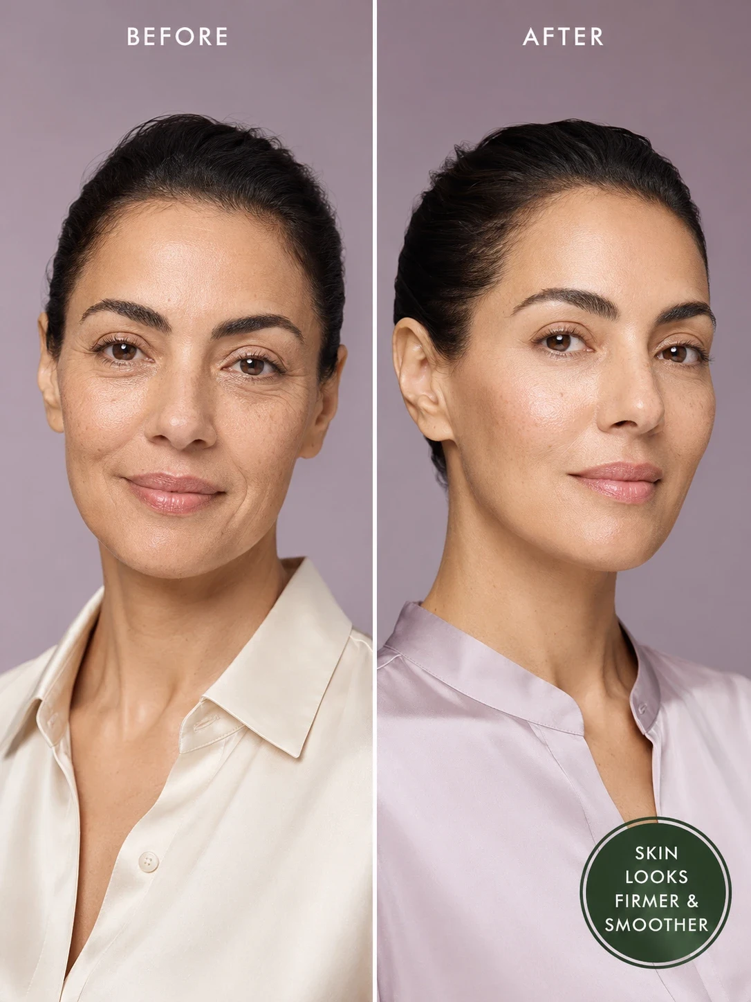 Before and after prickly pear cream results for reduced fine lines and firmer-looking skin