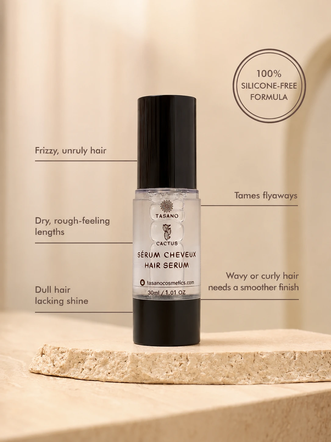 Silicone free hair serum for frizz and flyaways