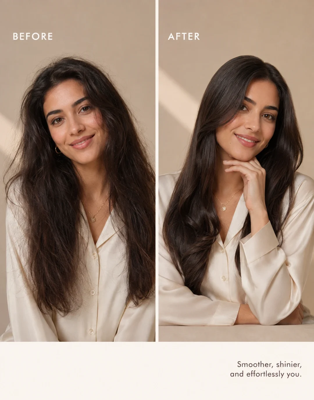 Anti frizz serum before and after for smoother hair