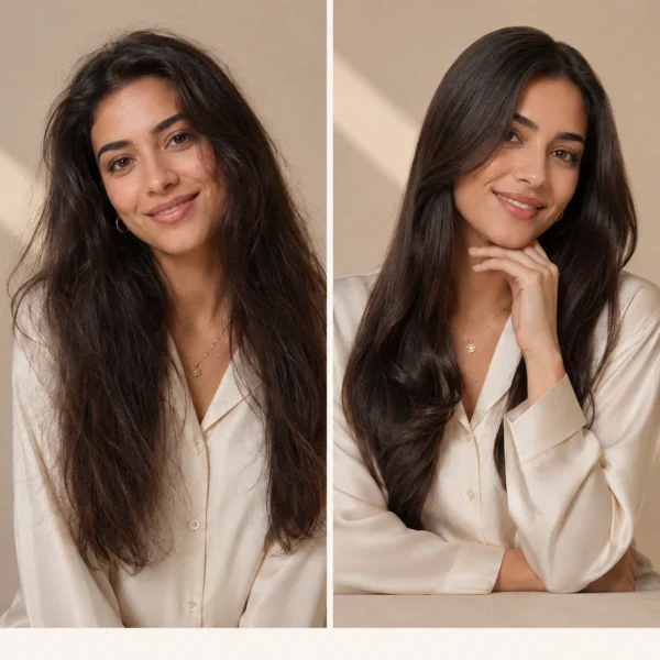 Anti frizz serum before and after for smoother hair