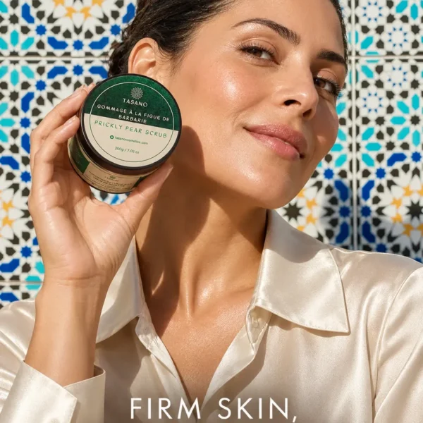 Prickly pear face scrub for firm radiant-looking skin, Moroccan anti-aging skincare and facial exfoliation