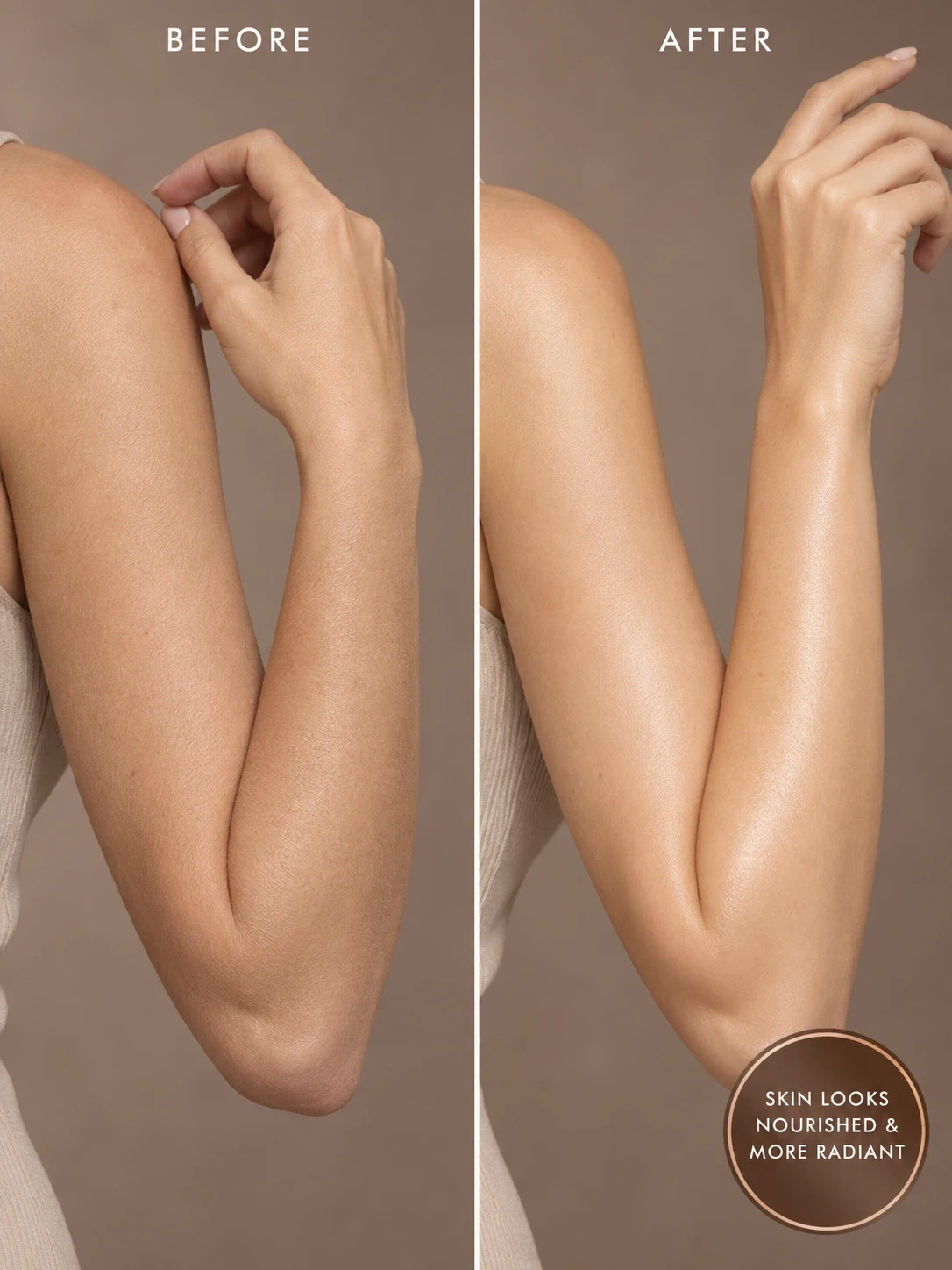 Coffee scrub before and after for dry rough skin, smoother texture and firmer-looking radiant skin