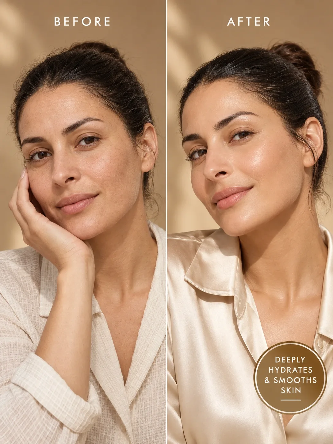 Argan scrub before and after for dry skin, smoother texture and hydrated radiant-looking skin