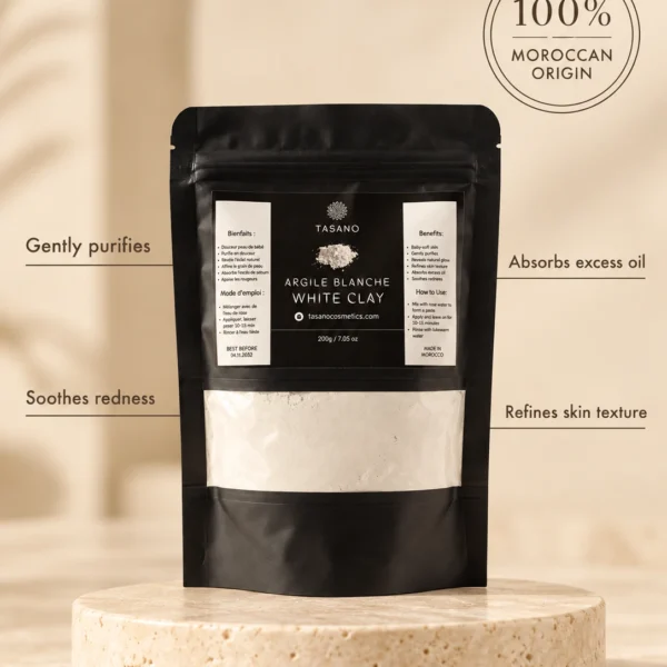 Moroccan kaolin clay mask for gentle purification, smoother texture and fresh comfortable skin Moroccan kaolin clay mask for gentle purification, smoother texture and fresh comfortable skin