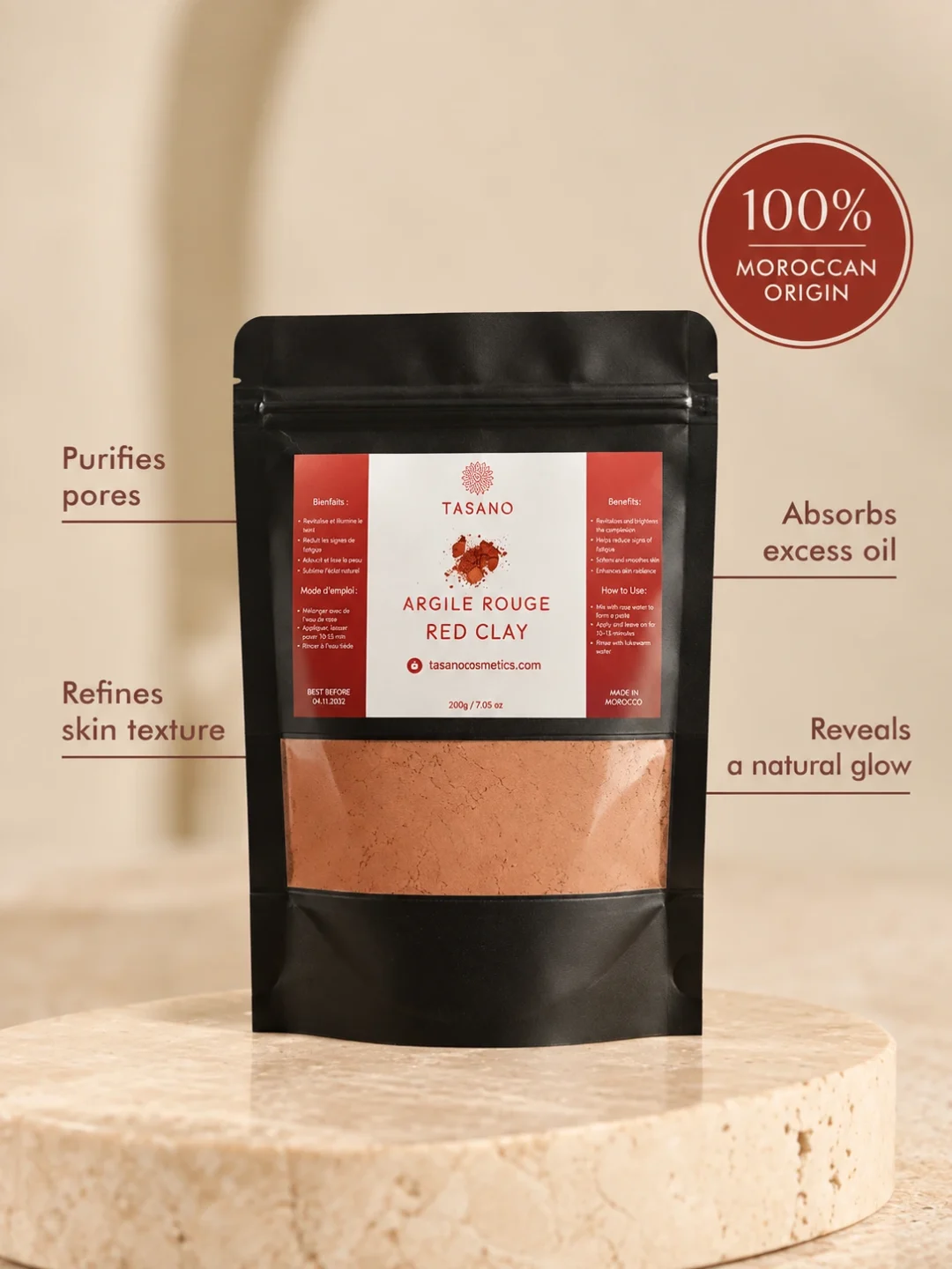 Moroccan Red Clay benefits for oily skin, excess sebum, visible pores, dullness and rough skin texture Moroccan Red Clay benefits for oily skin, excess sebum, visible pores, dullness and rough skin texture