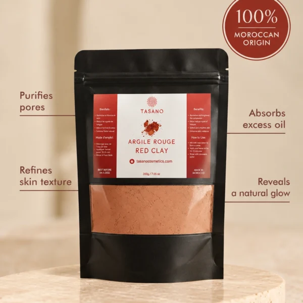 Moroccan Red Clay benefits for oily skin, excess sebum, visible pores, dullness and rough skin texture Moroccan Red Clay benefits for oily skin, excess sebum, visible pores, dullness and rough skin texture