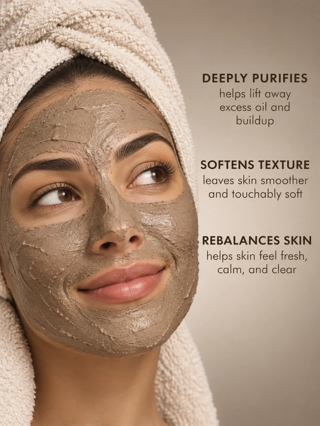 Rhassoul Clay face mask for excess oil, impurities, smoother texture and refreshed-looking skin