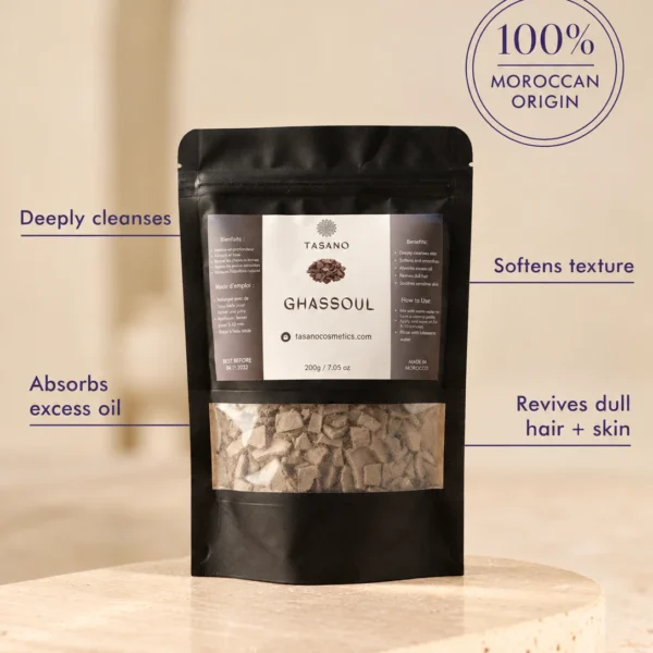 Moroccan Rhassoul Clay for purifying hair and skin, excess oil absorption and smoother texture Moroccan Rhassoul Clay for purifying hair and skin, excess oil absorption and smoother texture