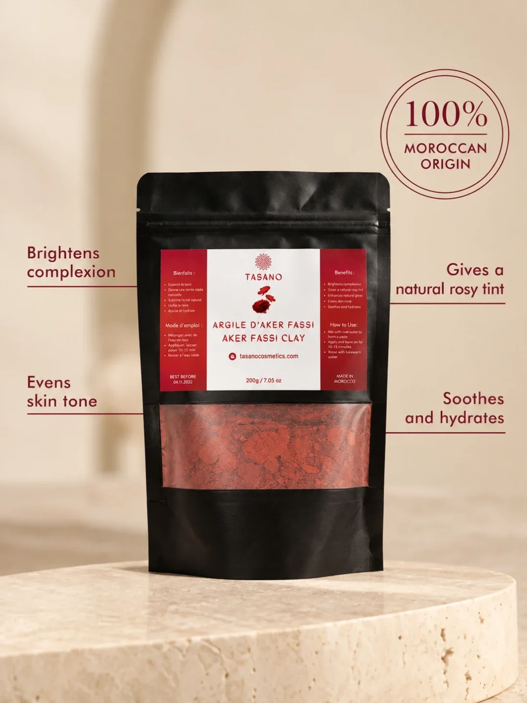 Moroccan Aker Fassi face mask for radiant skin, even-looking tone and a fresh natural rosy glow Moroccan Aker Fassi face mask for radiant skin, even-looking tone and a fresh natural rosy glow