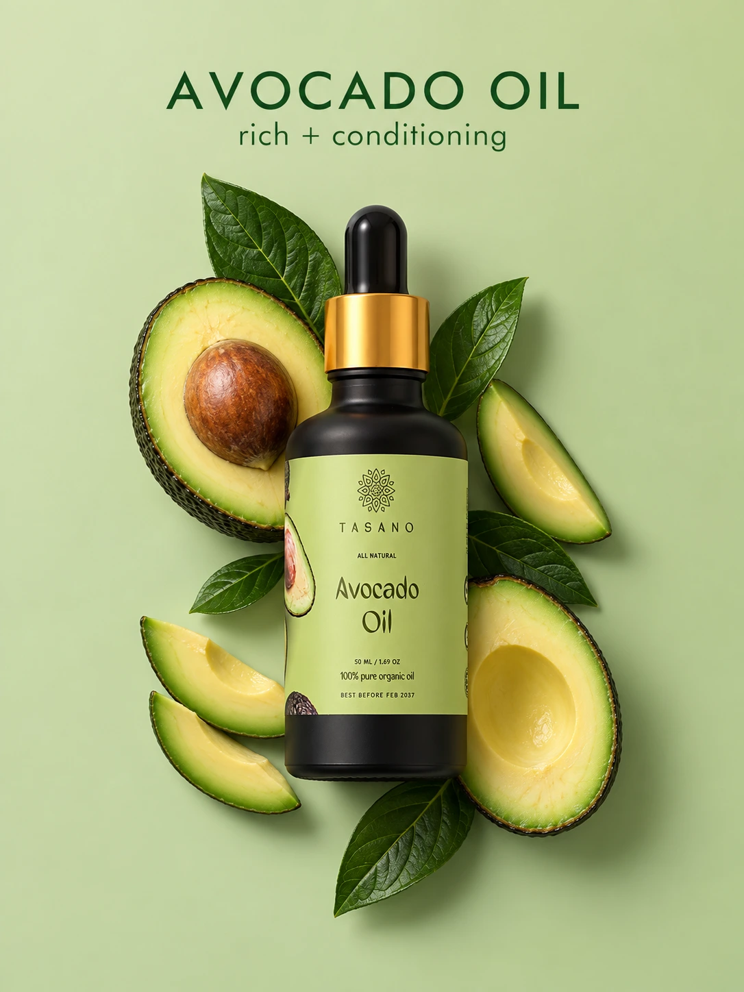 100% Pure Avocado Oil botanical formula, rich conditioning oil for face, body, dry skin and hair
