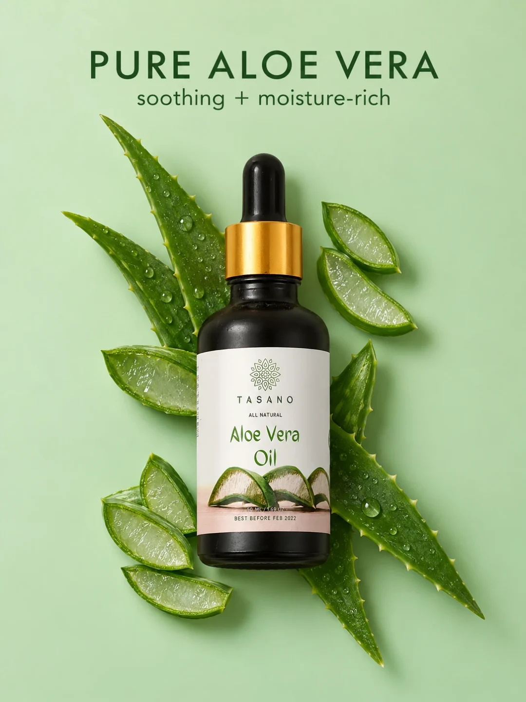 100% Pure Aloe Vera Oil botanical formula, soothing moisture-rich oil for skin, body, hair and scalp