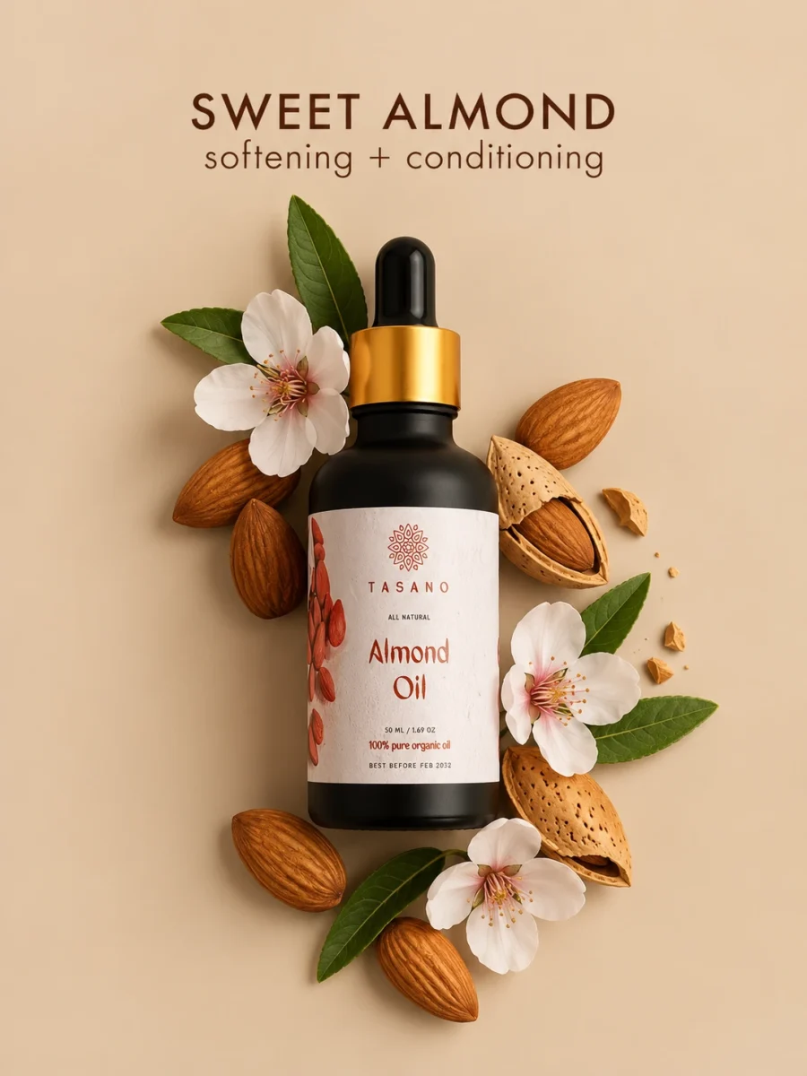 100% Pure Sweet Almond Oil botanical formula, nourishing almond oil for face, body, hair and massage