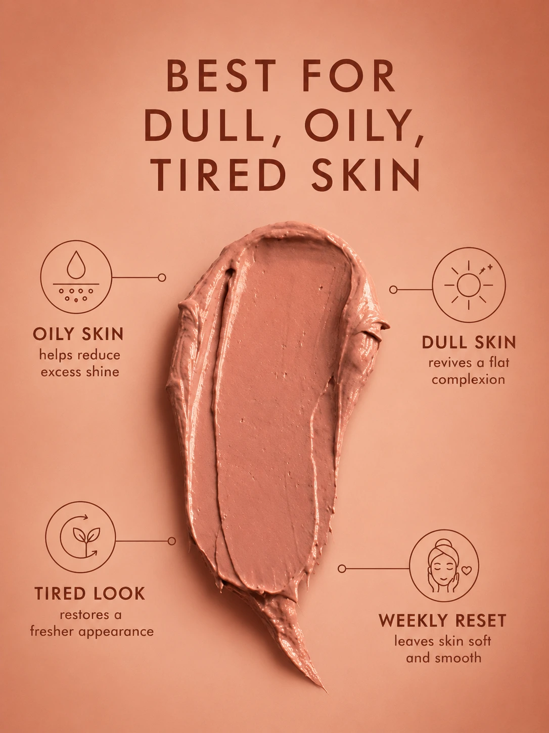 TASANO Red Clay Mask texture swipe with benefits for oily dull and tired skin