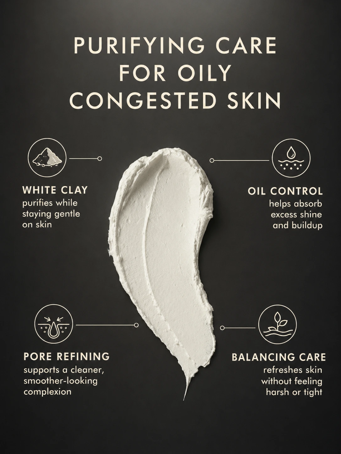 TASANO White Clay Mask texture swipe with benefits for pores oil and congestion