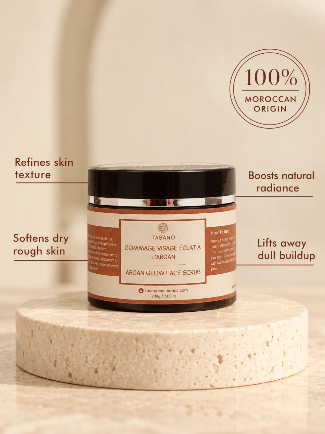 Argan scrub benefits for hydration, dry skin, smoother texture and softer nourished-looking skin Argan scrub benefits for hydration, dry skin, smoother texture and softer nourished-looking skin