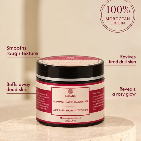 Aker Fassi scrub benefits for dull skin, smoother texture, exfoliation and natural rosy glow Aker Fassi scrub benefits for dull skin, smoother texture, exfoliation and natural rosy glow