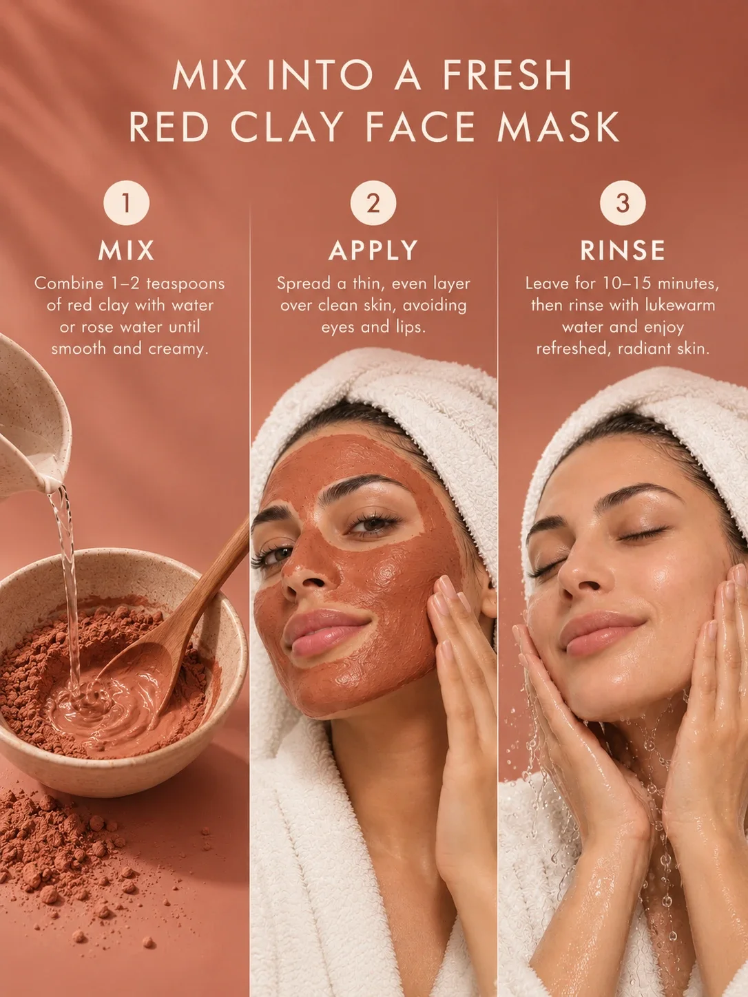 How to mix Moroccan Red Clay powder into a face mask for oily skin, visible pores and dull complexion