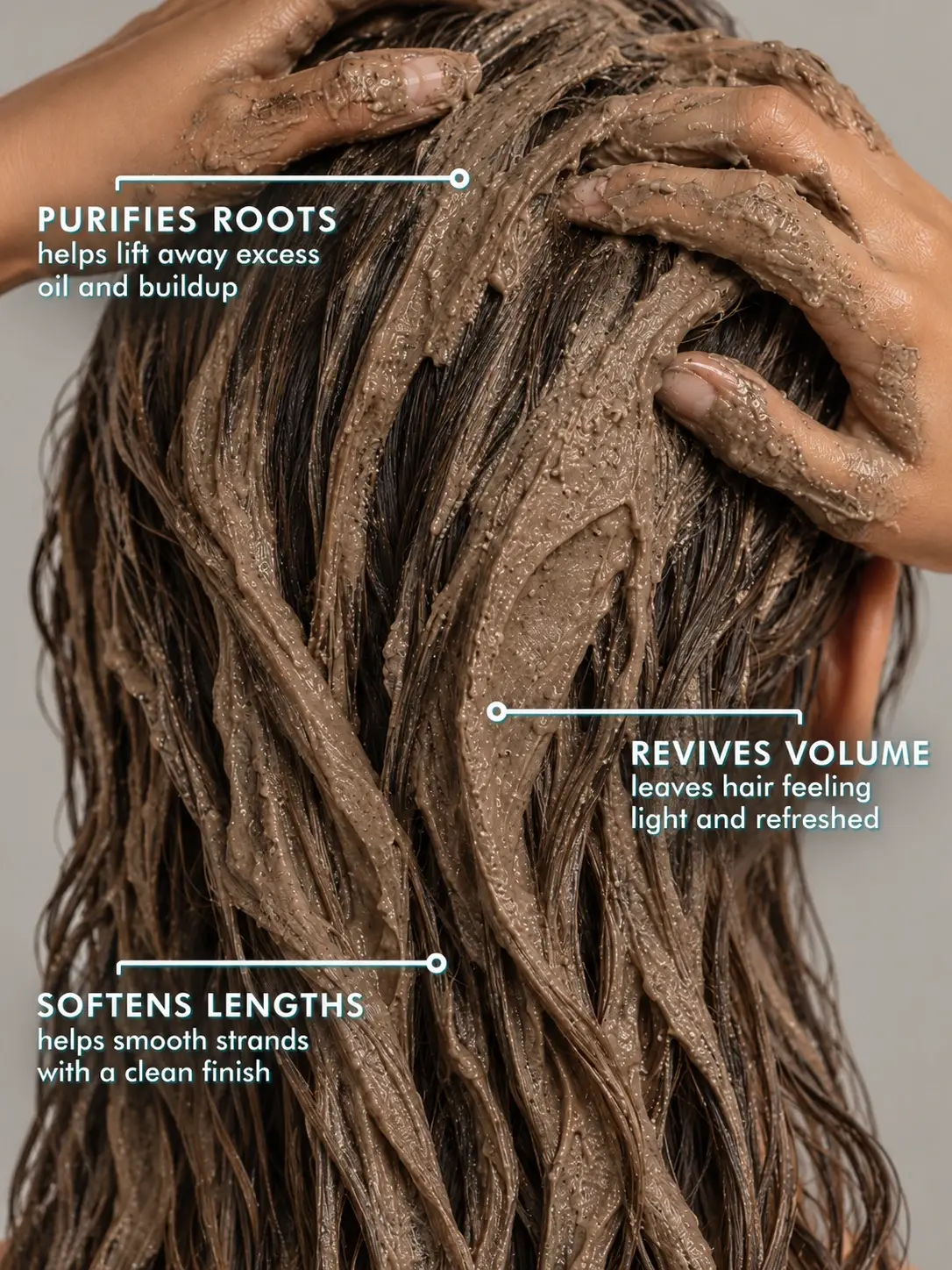 Rhassoul Clay hair mask for oily roots, scalp buildup and fresher lighter-feeling hair