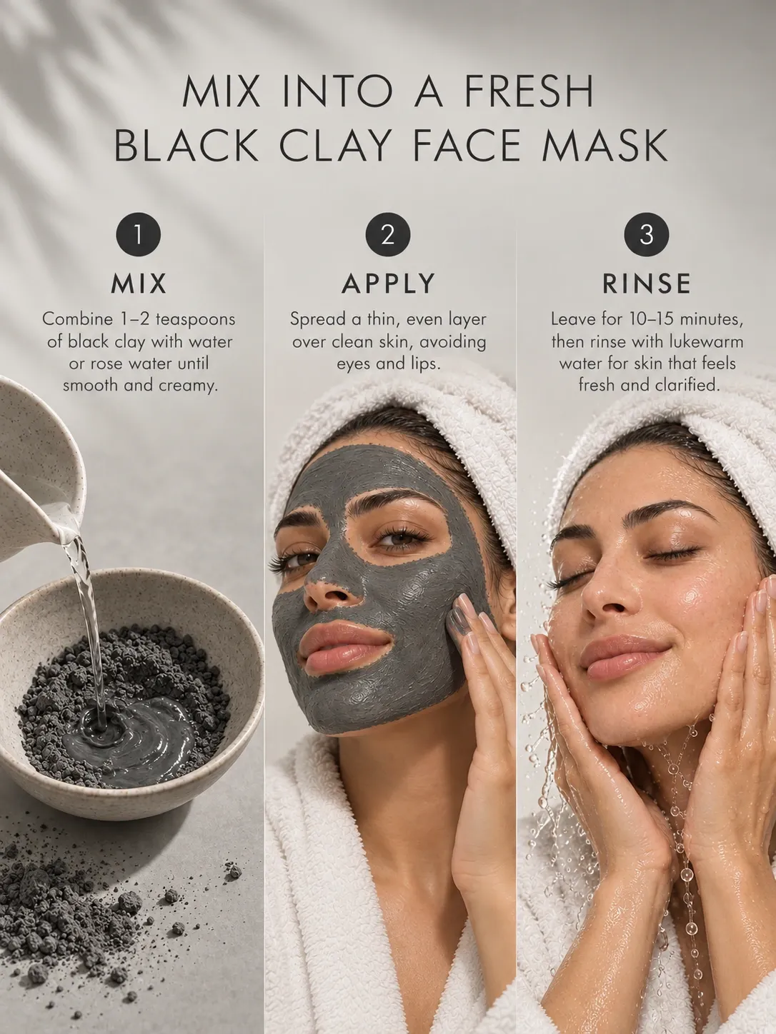 How to mix Moroccan Black Clay Mask for oily skin, visible pores and deep cleansing skincare