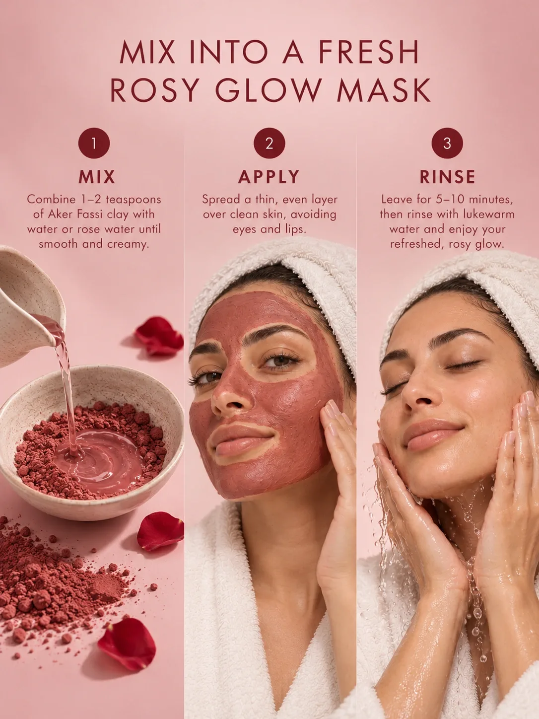 How to mix Moroccan Aker Fassi Clay Mask for dull skin and a fresh natural rosy glow