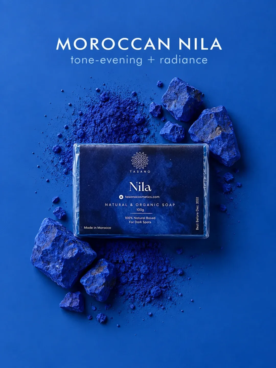 Moroccan Nila soap with traditional blue Nila powder for dark spots and uneven-looking skin tone Moroccan Nila soap with traditional blue Nila powder for dark spots and uneven-looking skin tone